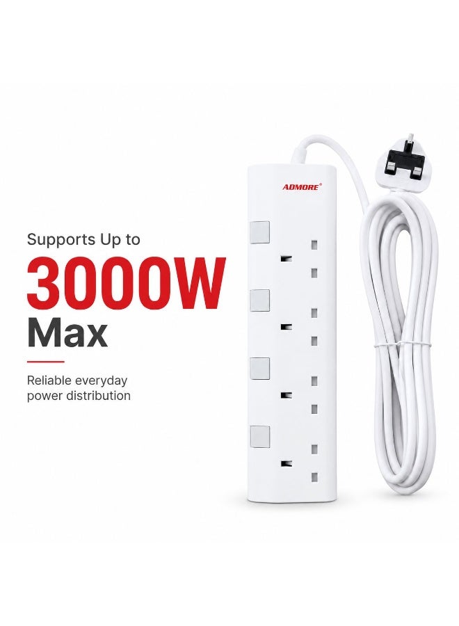 ADMORE 4-Gang 5-Meter Type G Extension Cord with Individual Switches & Indicator Lights | ESMA Approved, 3250W Max Power, 13A, Heavy Duty Cable | Power Strip for Home, Office, Appliances - Image 4