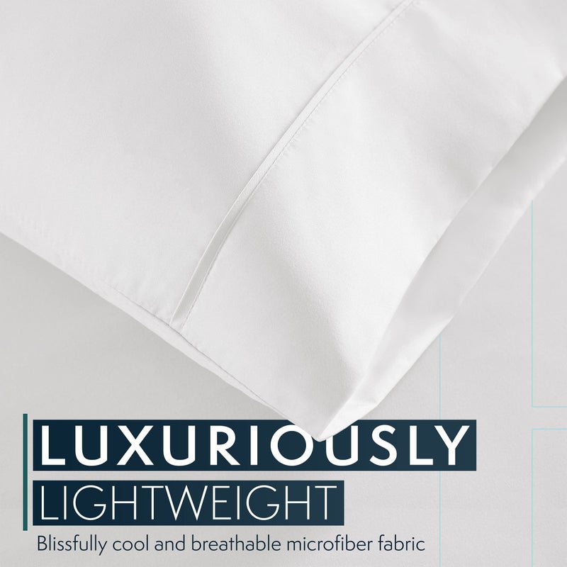 HC COLLECTION Bed Sheets Full Size Set, Hotel Luxury Platinum 1800 Series Brushed Microfiber Sheet w/Pillow Cases, Ultra Soft Lightweight 4 Pcs Bedding for Hot Sleepers Men Women Teens, White - Image 3