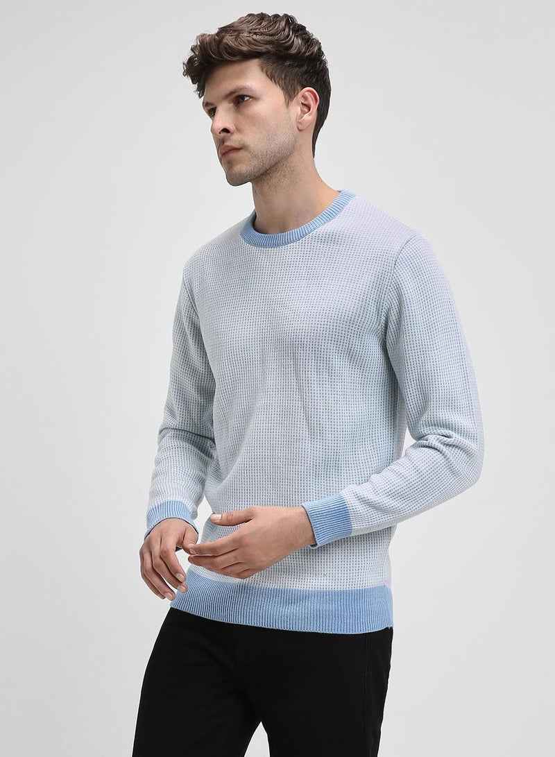 Dennis Lingo Men's Light Blue 100% Acrylic Self Design Regular Fit Sweater  - Image 3