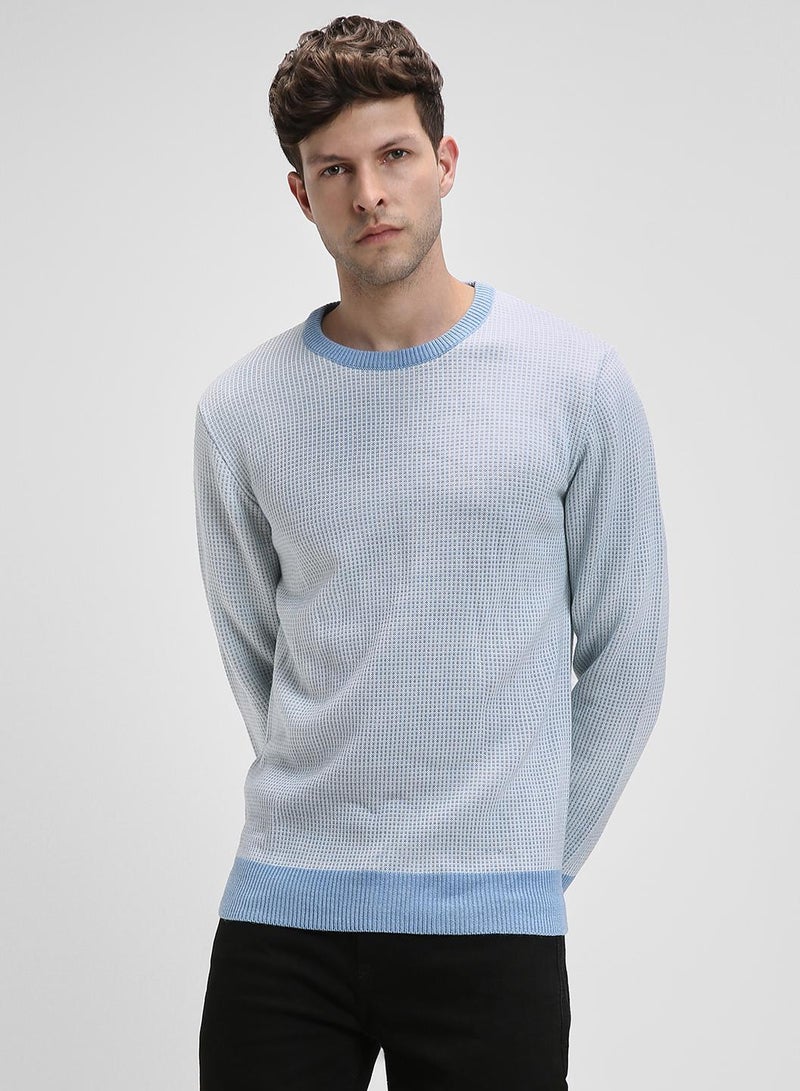 Dennis Lingo Men's Light Blue 100% Acrylic Self Design Regular Fit Sweater  - Image 2