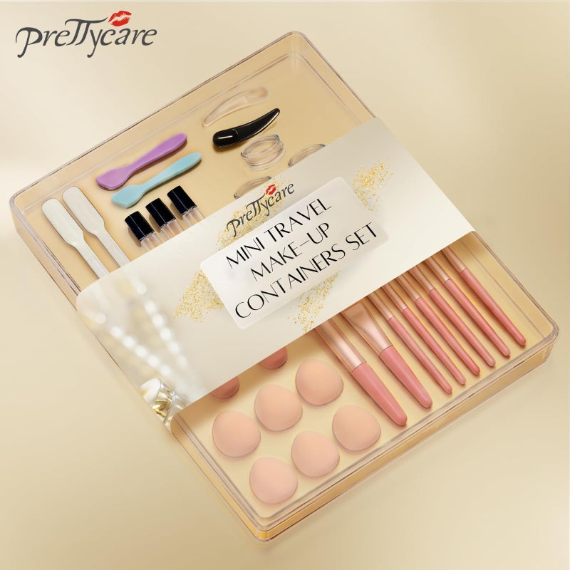 PrettyCare Gifts for Women - PrettyCare 38 Pcs Mini Travel Makeup Containers Set, Small Empty Container & TSA Approved Travel Bottles Kit with Brushes, fLeak-Proof Cosmetic Jars & Bottles for Travel, and Sample - Image 2