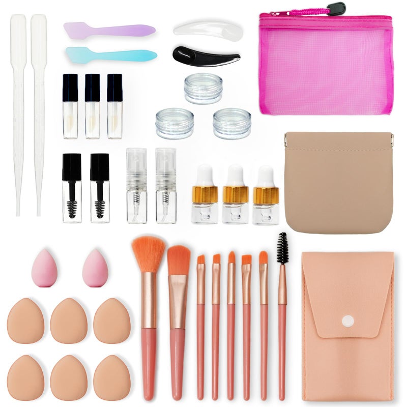 PrettyCare Gifts for Women - PrettyCare 38 Pcs Mini Travel Makeup Containers Set, Small Empty Container & TSA Approved Travel Bottles Kit with Brushes, fLeak-Proof Cosmetic Jars & Bottles for Travel, and Sample - Image 1