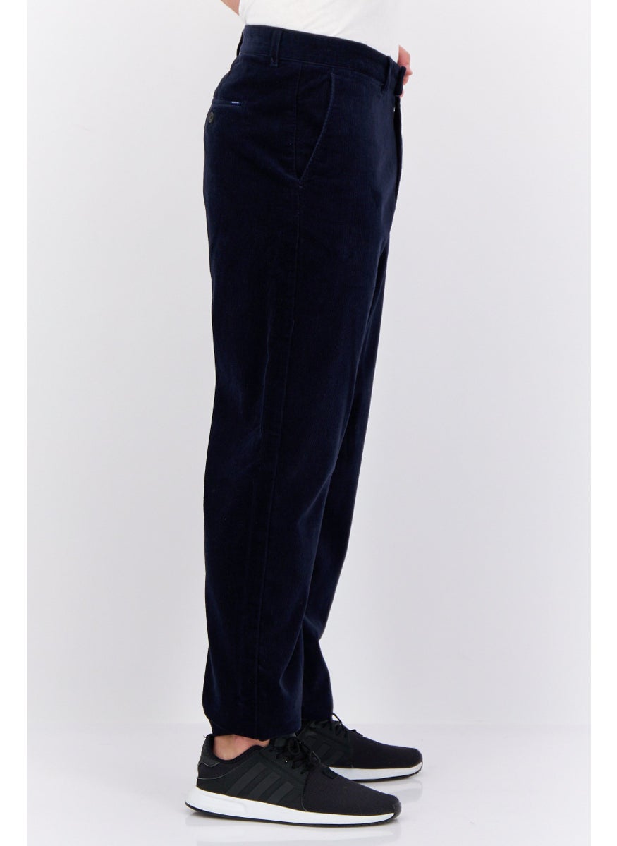 GANT - Men Regular Fit Solid Corduroy Pants, Navy Blue - Image 1