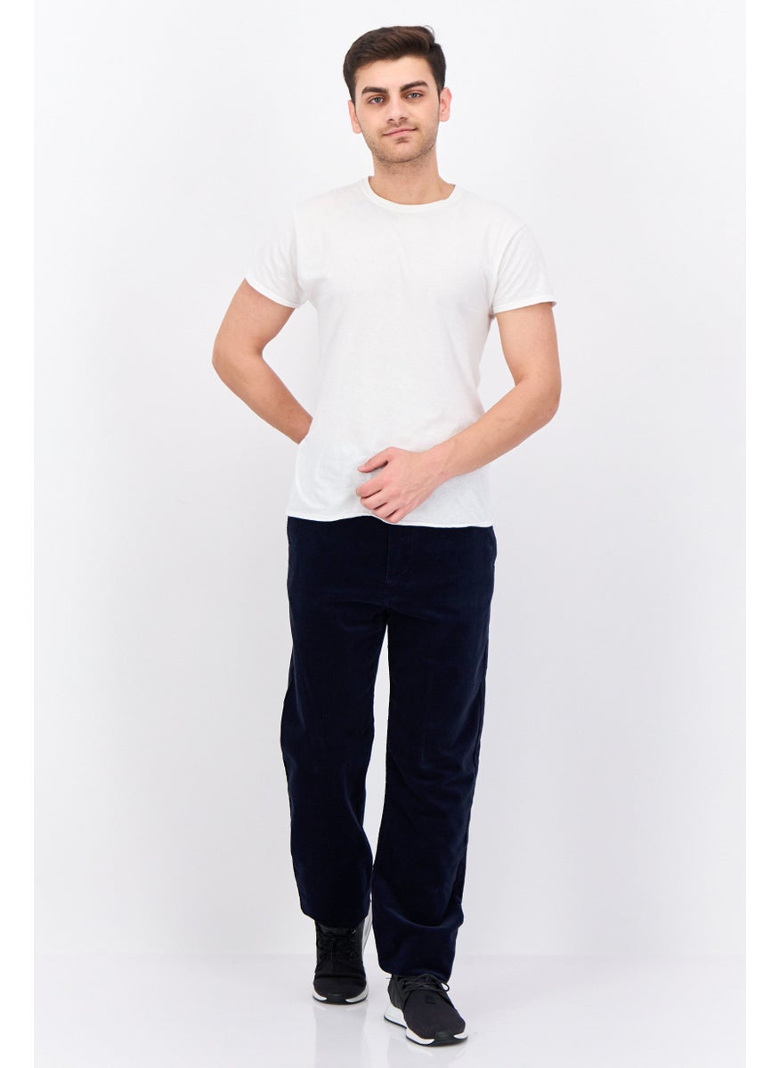 GANT - Men Regular Fit Solid Corduroy Pants, Navy Blue - Image 1