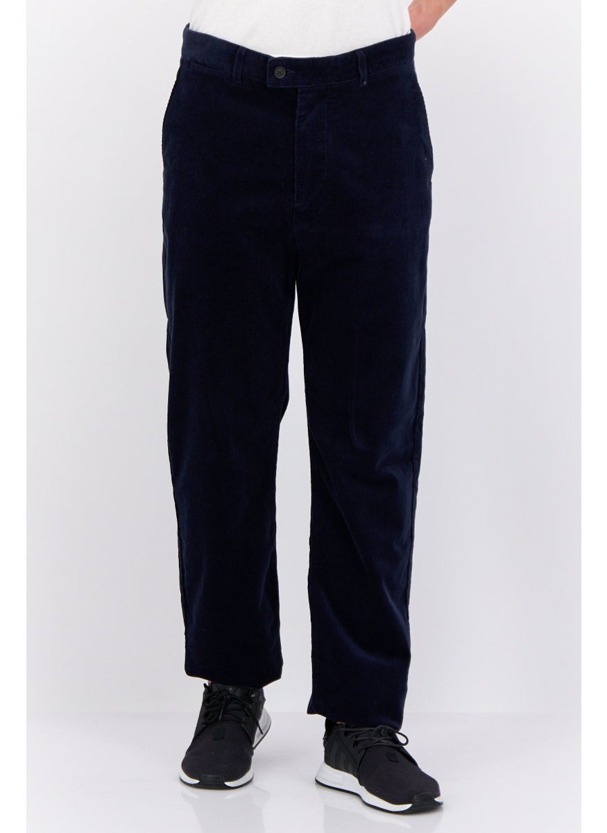 GANT - Men Regular Fit Solid Corduroy Pants, Navy Blue - Image 1