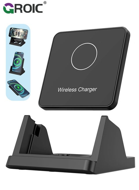 15W Wireless Charger Stand, Separable Fast Charging Dock Station Desktop, 3 in 1 Mobile Phone Charging Dock/Stand for Type C, iPhone Series