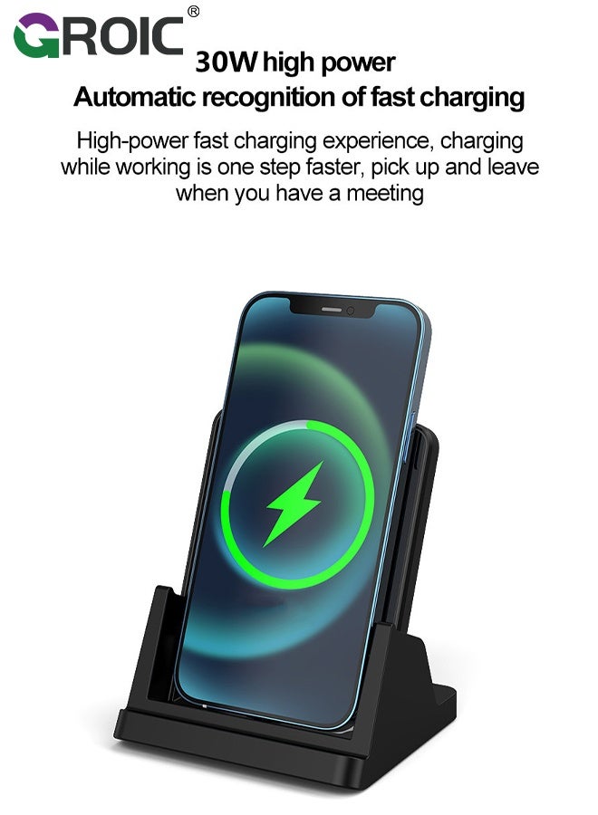15W Wireless Charger Stand, Separable Fast Charging Dock Station Desktop, 3 in 1 Mobile Phone Charging Dock/Stand for Type C, iPhone Series