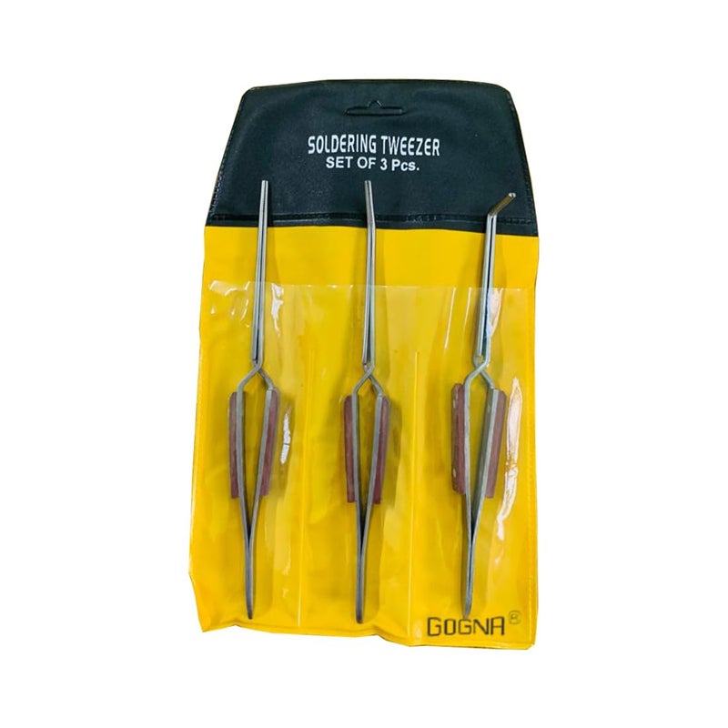 Soldering Tweezer Set with Fiber Grips Straight Curved and 90 Bent Tips Hand Tool Kit for Jewelry Making and Electronics Work - Image 2