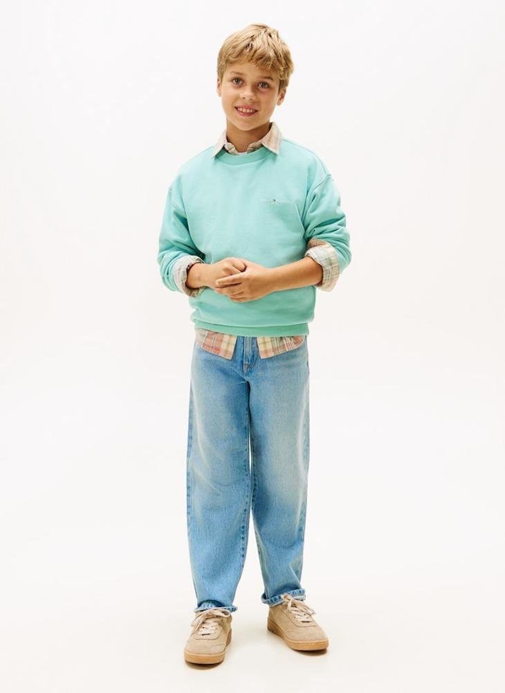 تومي هيلفيغر سويتر للأطفال بياقة مستديرة بتصميم كورب قصير - Image 3