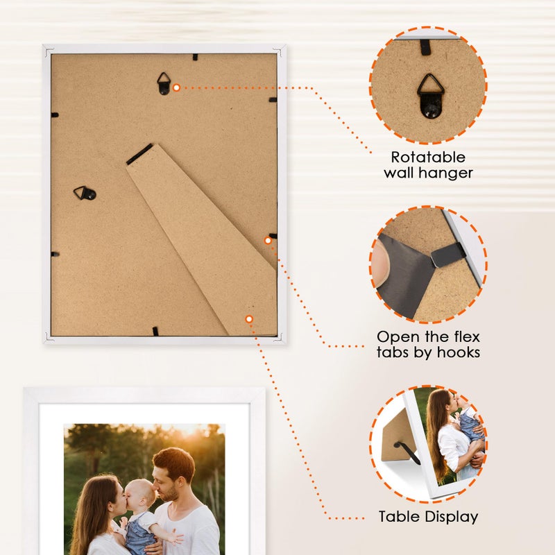 FIXSMITH 8x10 Picture Frame Set of 2, Photo Frame with HD Plexiglass, Display Pictures 5x7 with Mat or 8x10 Without Mat, White Picture Frames Collage for Tabletop or Wall Display - Image 5