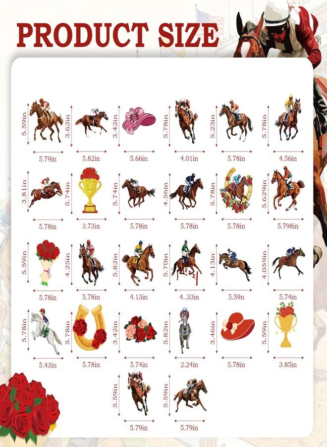 Raxfly 26Pcs Horse Racing Centerpiece Sticks, Equestrian Table Toppers Decorations with Horses Jockey Roses for Derby Style Party, Roses theme Birthday - Image 2