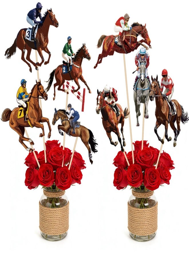 Raxfly 26Pcs Horse Racing Centerpiece Sticks, Equestrian Table Toppers Decorations with Horses Jockey Roses for Derby Style Party, Roses theme Birthday - Image 1