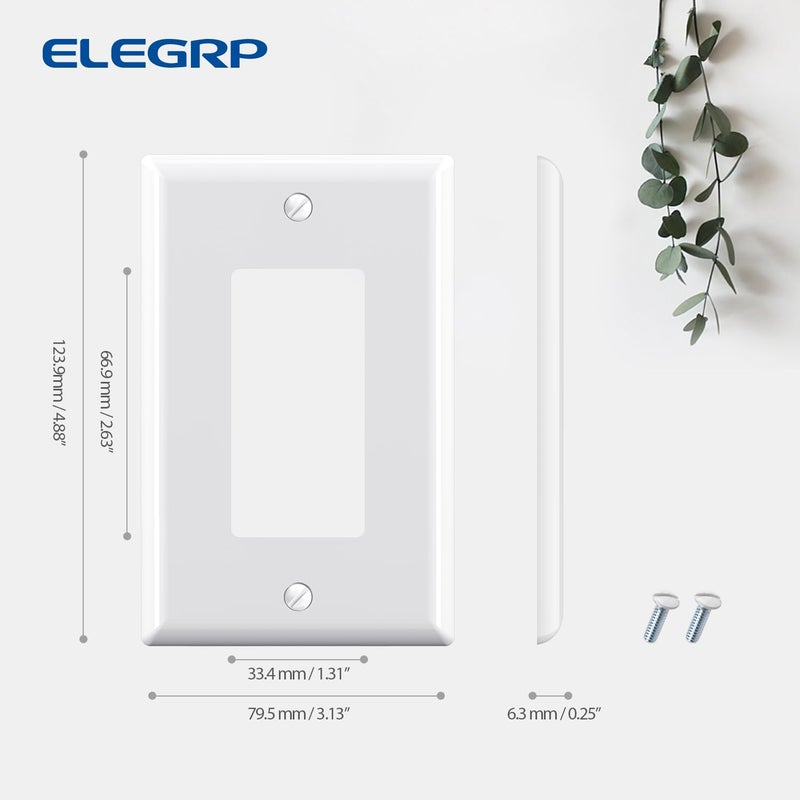 ELEGRP لوحة حائط مزخرفة من إليجروب، غطاء مزخرف متوسط ​​الحجم أحادي الفتحة، لوحات أمامية من البولي كربونات غير قابلة للكسر لأجهزة الزخرفة، مدرجة في قائمة UL، البراغي متضمنة (عبوة من 5 قطع، أبيض لامع) - Image 3