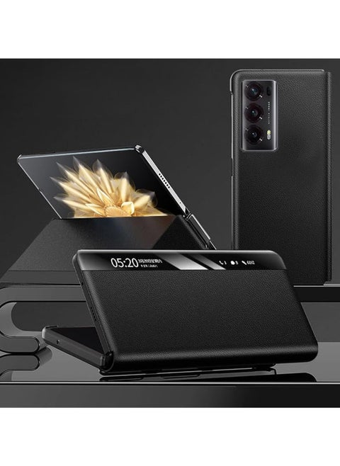 متوافق مع حافظة Huawei Honor Magic V2 5G، مزودة بنافذة عرض ذكية تعمل باللمس، قاعدة حماية، وغلاف جلد من نوع Flip Wallet لجهاز Honor Magic V2.