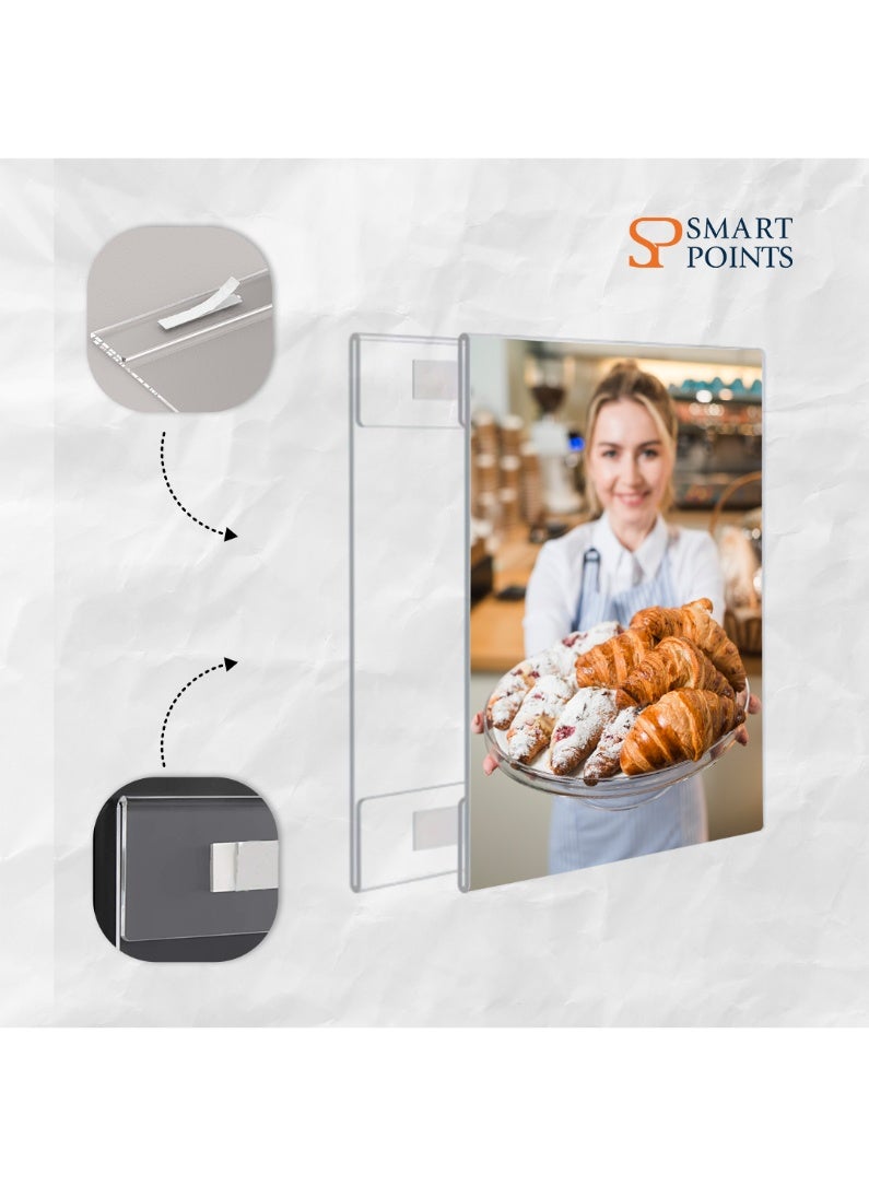 "سمارت بوينتس  " 8.5CMx11CM حامل لافتة حائط أكريليك مع شريط 3M ، 8 1/2 × 11 حامل لافتة بلاستيكي شفاف للمكتب ، المنزل ، المتجر ، المطعم - بدون حفر (6 عبوات) - Image 5