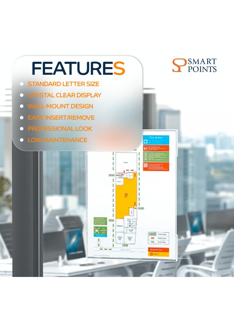 "سمارت بوينتس  " 8.5CMx11CM حامل لافتة حائط أكريليك مع شريط 3M ، 8 1/2 × 11 حامل لافتة بلاستيكي شفاف للمكتب ، المنزل ، المتجر ، المطعم - بدون حفر (6 عبوات) - Image 3