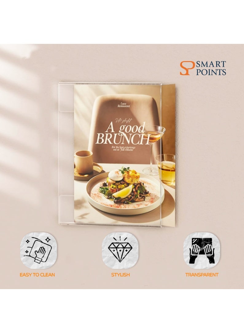 "سمارت بوينتس  " 8.5CMx11CM حامل لافتة حائط أكريليك مع شريط 3M ، 8 1/2 × 11 حامل لافتة بلاستيكي شفاف للمكتب ، المنزل ، المتجر ، المطعم - بدون حفر (6 عبوات) - Image 2