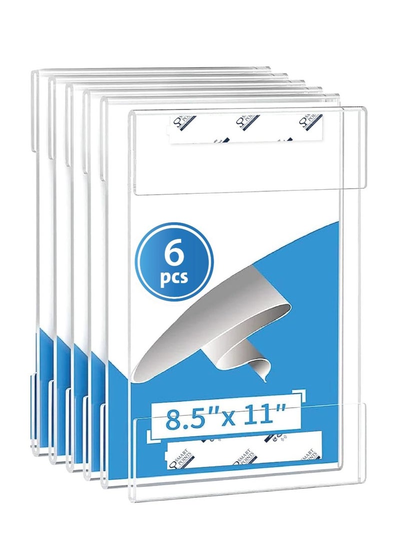 SMARTPOINTS 8.5x11 Acrylic Wall Sign Holder with 3M Tape, 8 1/2 x 11 Clear Plastic plexiglass Sign Holder for Office, Home, Store, Restaurant-No Drilling(6 Pack)  - Image 1