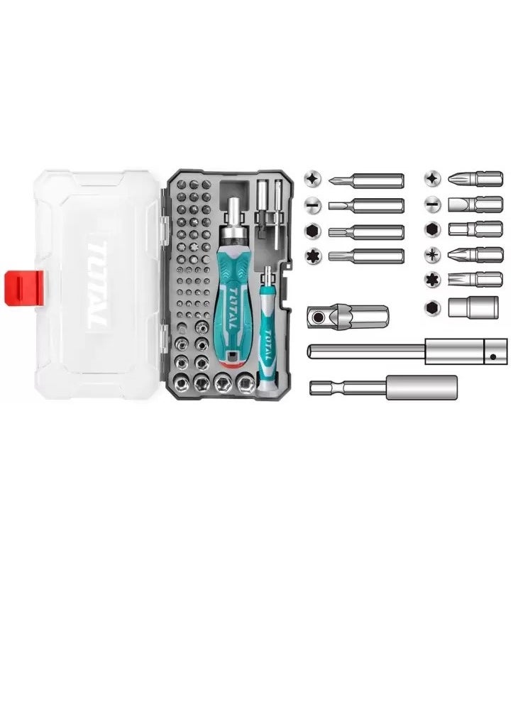 TOTAL TOTAL 55Pcs Screwdriver Bits Set with Precision Bits, Ratchet Handle, and Socket Adapters for Automotive, DIY, and Professional Use | 6.35mm & 4mm Bits  - Image 2