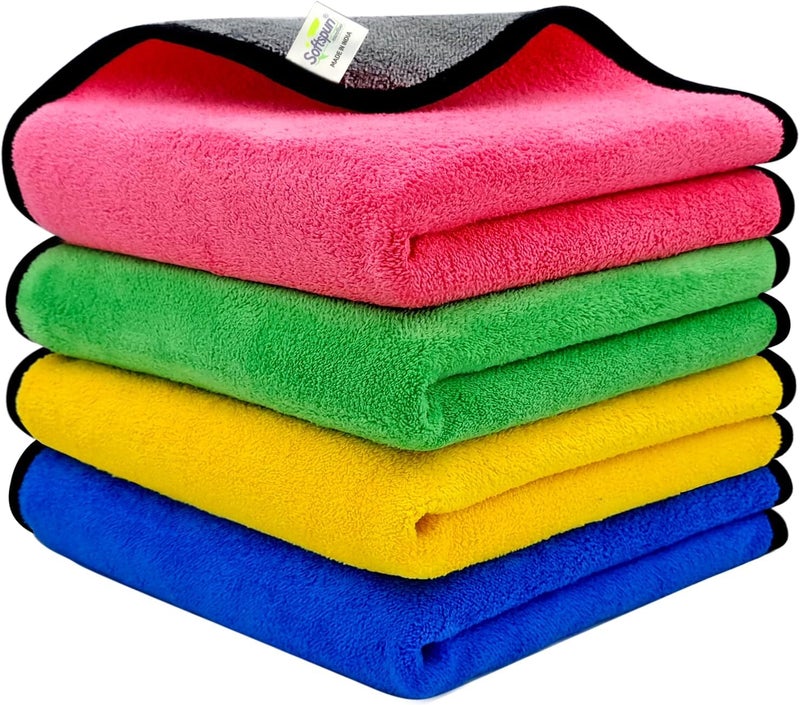 SOFTSPUN Microfiber Cloth for Car Coral 400 GSM 40X40cms 4 Pcs Multicolour! Extra Thick Microfiber Cleaning Cloths Perfect for Bike, Auto, Cars Both Interior and Exterior. Tight fitted parts - Image 1