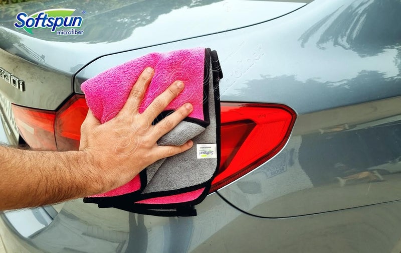 SOFTSPUN Microfiber Cloth for Car Coral 400 GSM 40X40cms 4 Pcs Multicolour! Extra Thick Microfiber Cleaning Cloths Perfect for Bike, Auto, Cars Both Interior and Exterior. Tight fitted parts - Image 3