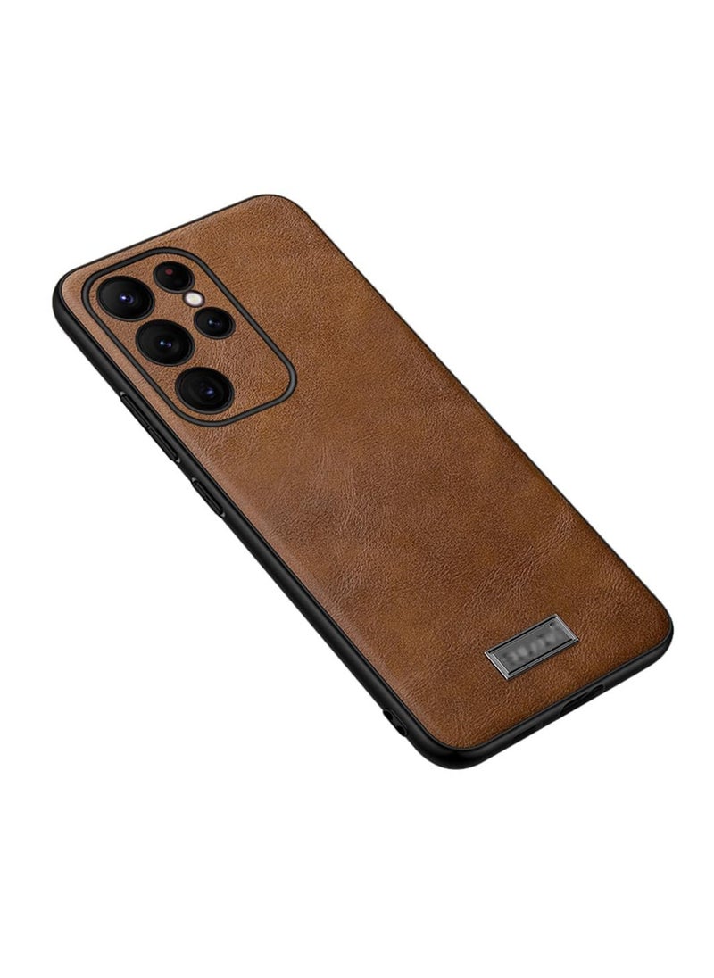 Aookay - Case for Samsung Galaxy S25 Ultra Case, Luxury Business Retro Premium PU Leather Phone Case, Shockproof Bumper Full Body Protective Cover Phone Cases for Samsung Galaxy S25 Ultra 5G (Brown) - Image 1