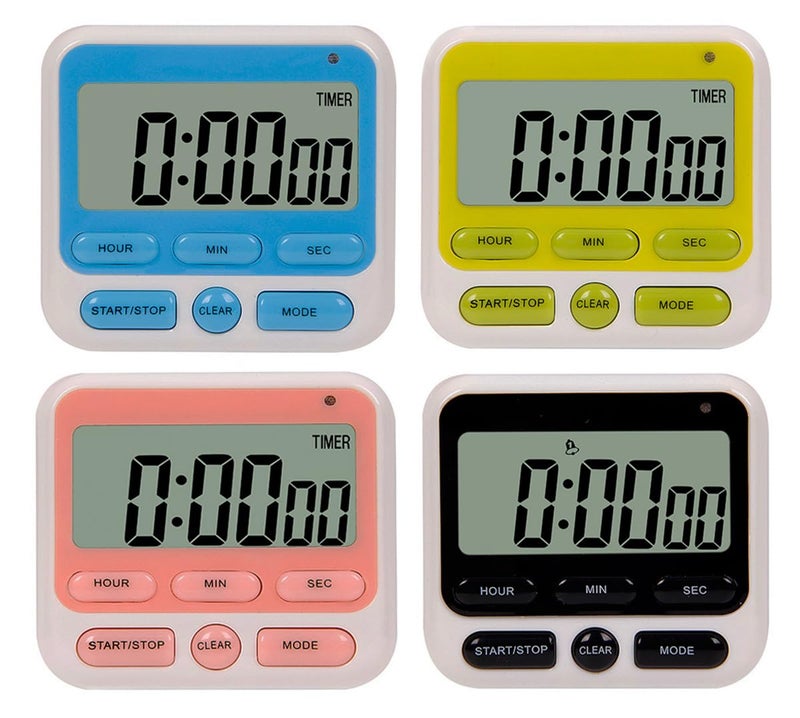 Rumcnjen 24-Hours Digital Kitchen Timer, Upgraded 12-Hour Display Clock, Big Digits, Loud Alarm, Magnetic Backing Stand, Count-Up & Count Down, Kids Timers for Cooking Baking Classroom Teachers Games(4 Pack) - Image 1