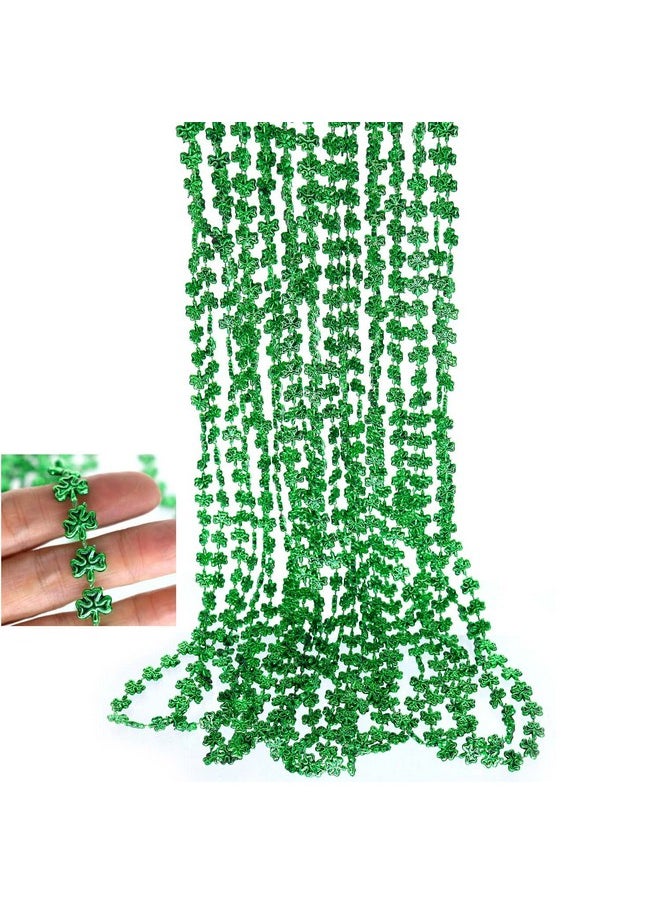 GiftExpress - 12 Pack Of 33 St. Patricks Day Shamrock Bead Necklaces Mardi Gras Bead Necklaces Matellic Green Shamrock Clover Bead Necklaces Party Beads Costume Jewelry - Image 1