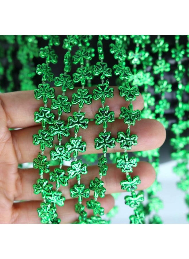 GiftExpress - 12 Pack Of 33 St. Patricks Day Shamrock Bead Necklaces Mardi Gras Bead Necklaces Matellic Green Shamrock Clover Bead Necklaces Party Beads Costume Jewelry - Image 1