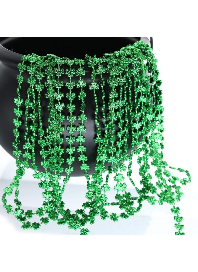 GiftExpress - 12 Pack Of 33 St. Patricks Day Shamrock Bead Necklaces Mardi Gras Bead Necklaces Matellic Green Shamrock Clover Bead Necklaces Party Beads Costume Jewelry - Image 1