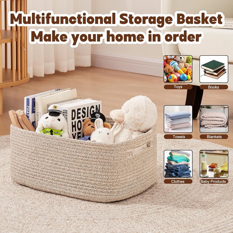 OIAHOMY Storage Basket for Shelves Closet Cube Storage Bins Baskets for Clothes Blanket Towels Baby Nursery Toy Box Woven Rope Basket 15751181709 IN 2 Packs Brown - Image 4