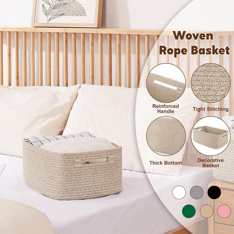 OIAHOMY Storage Basket for Shelves Closet Cube Storage Bins Baskets for Clothes Blanket Towels Baby Nursery Toy Box Woven Rope Basket 15751181709 IN 2 Packs Brown - Image 3