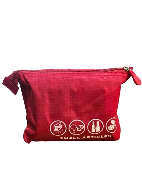 Makeup bag for organizing and arranging makeup tools with zipper and two storage pockets -Red