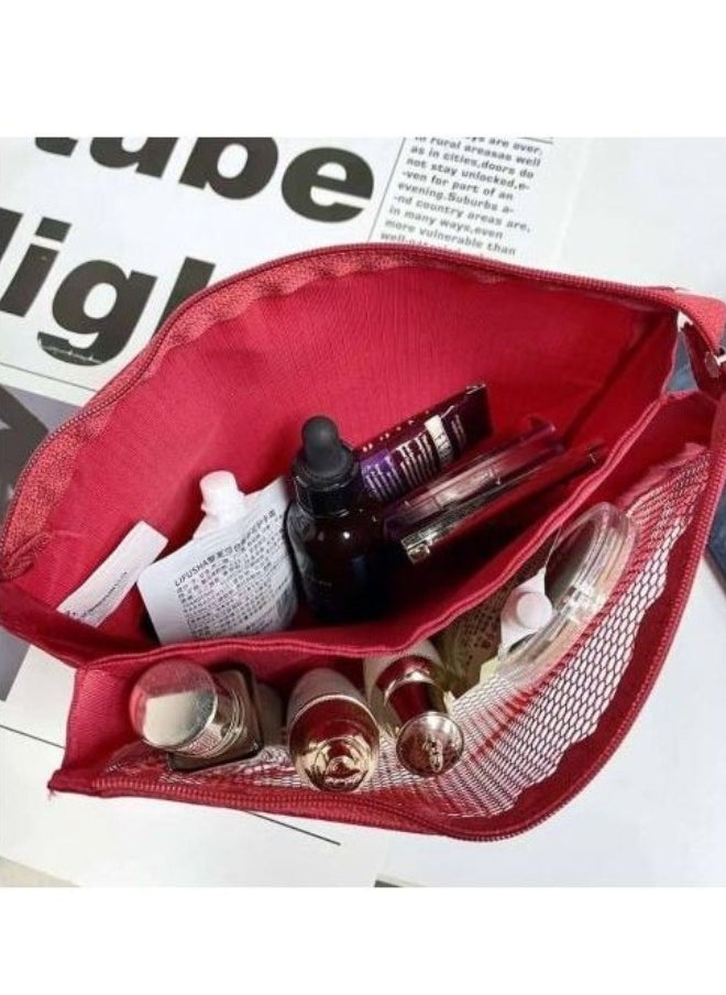 Generic - Makeup bag for organizing and arranging makeup tools with zipper and two storage pockets -Red - Image 1