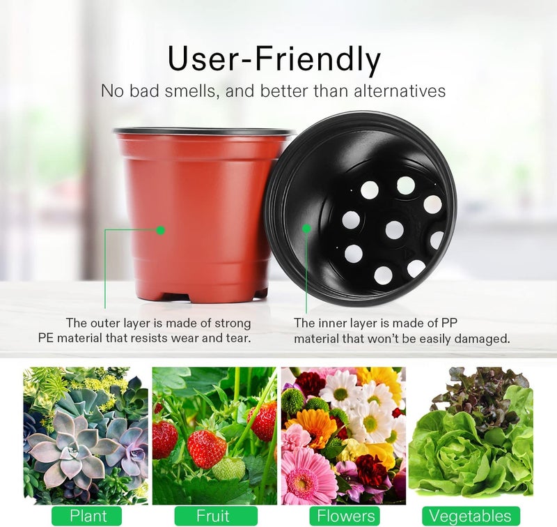 Tim Tim Agro 6 Inch Nursery Pots, 25 Packs Variety Plastic Flexible Pots with Drainage Hole, Plant Containers for Seedlings, Succulents, Transplanting(Red & Black - Round) - Image 4