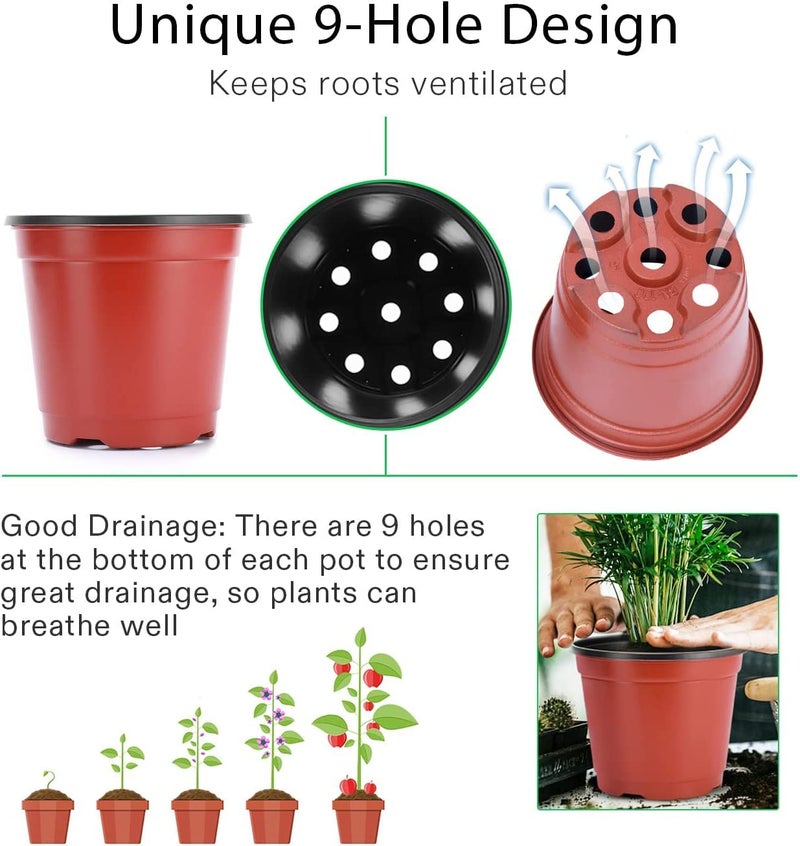 Tim Tim Agro 6 Inch Nursery Pots, 25 Packs Variety Plastic Flexible Pots with Drainage Hole, Plant Containers for Seedlings, Succulents, Transplanting(Red & Black - Round) - Image 3