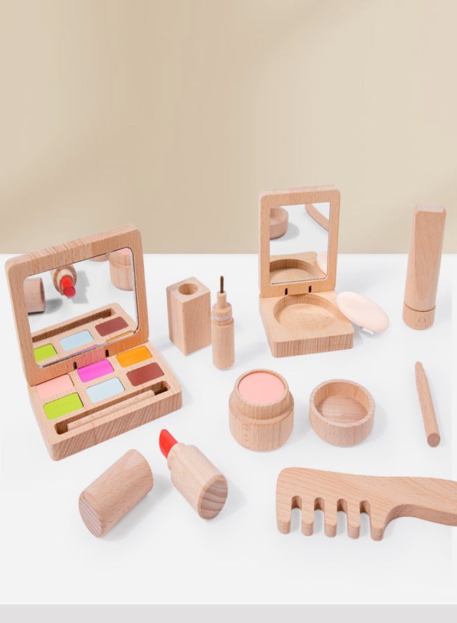 Children's Day Gift Makeup Toy Simulation Play House Wooden Dressing Table Set Princess Girl Jewelry Toy(Cosmetic Set) - Image 3