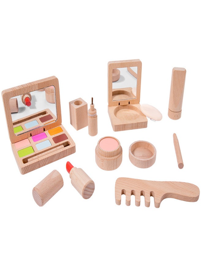 Children's Day Gift Makeup Toy Simulation Play House Wooden Dressing Table Set Princess Girl Jewelry Toy(Cosmetic Set) - Image 1
