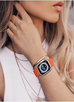 Generic Ultra Strap Compatible with Apple Watch Strap 49mm 45mm 44mm 42mm, Soft Loop Silicone Straps with Buckle Designed for Apple Watch Ultra Series 8 7 SE 6 5 4 3 2 1 - Orange  - Image 5