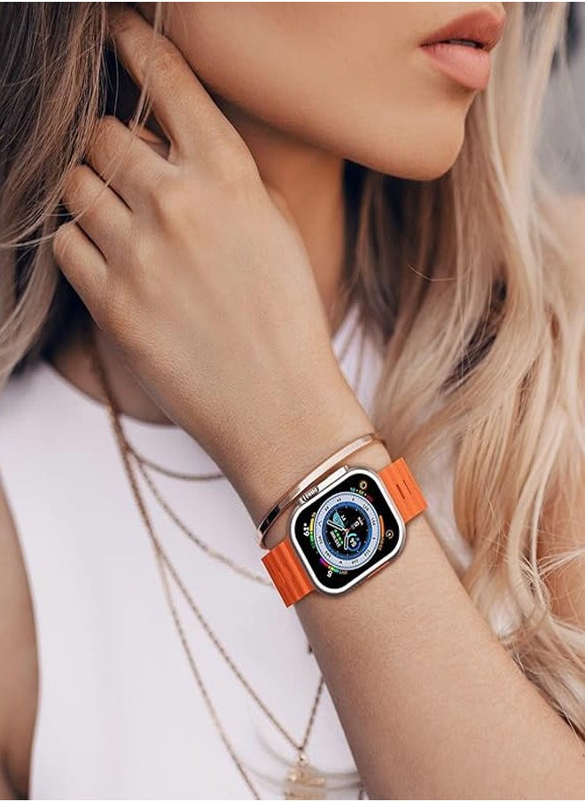 Generic - Ultra Strap Compatible with Apple Watch Strap 49mm 45mm 44mm 42mm, Soft Loop Silicone Straps with Buckle Designed for Apple Watch Ultra Series 8 7 SE 6 5 4 3 2 1 - Orange - Image 1