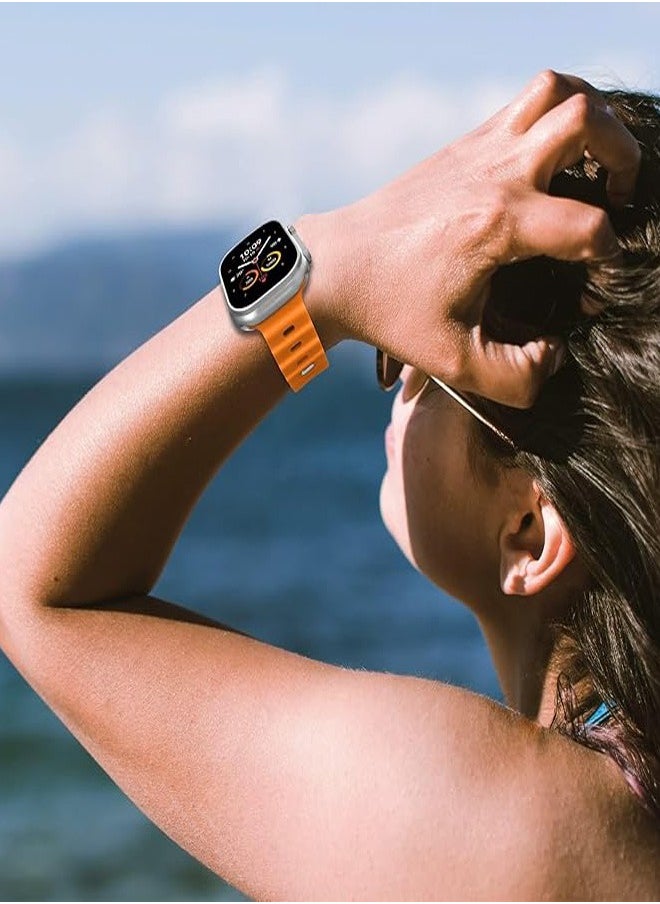 Generic - Ultra Strap Compatible with Apple Watch Strap 49mm 45mm 44mm 42mm, Soft Loop Silicone Straps with Buckle Designed for Apple Watch Ultra Series 8 7 SE 6 5 4 3 2 1 - Orange - Image 1