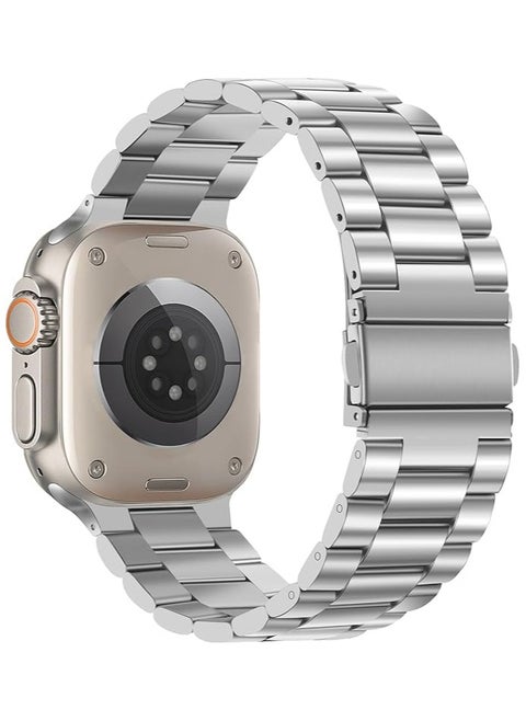 Stainless Steel Replacement Bands for Apple Watch Band 38mm 40mm 41mm 42mm 44mm 45mm 49mm iwatch Series Ultra SE 8 7 6 5 4 3 2 1 Loop Women & Men Watch Strap(Silver)