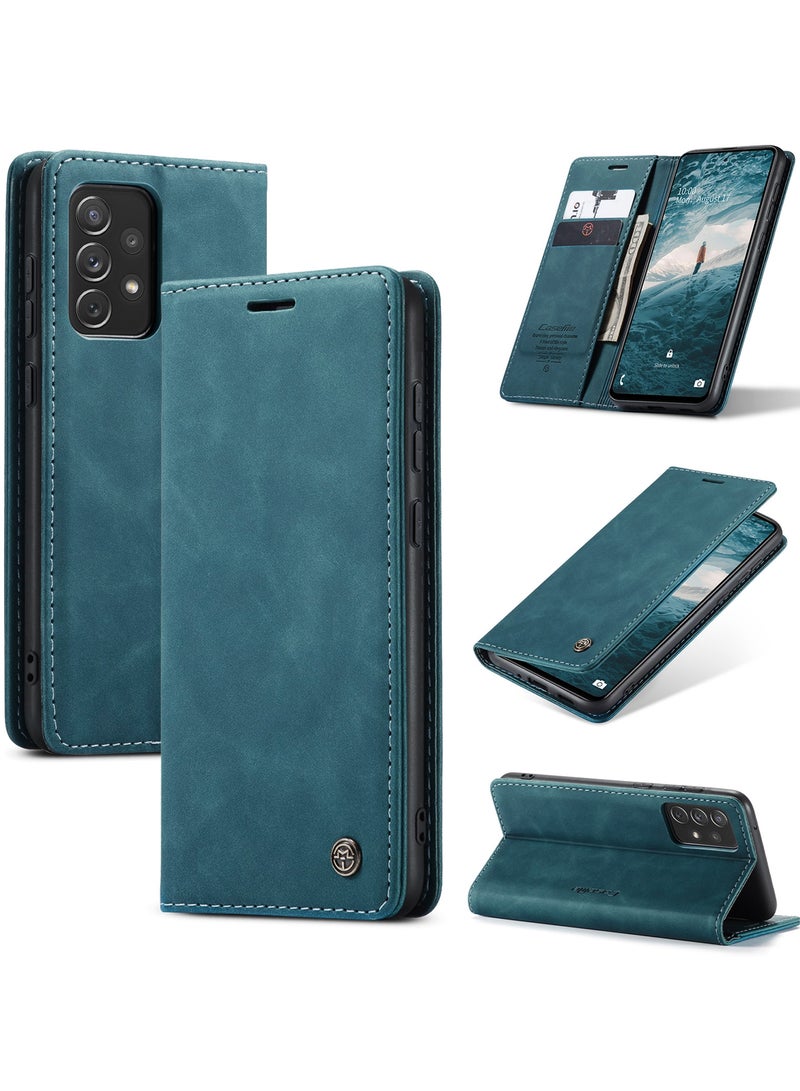 CaseMe Samsung Galaxy A73 5G Case Wallet, for Samsung Galaxy A73 5G Wallet Case Book Folding Flip Folio Case with Magnetic Kickstand Card Slots Protective Cover - Green / blue - Image 1
