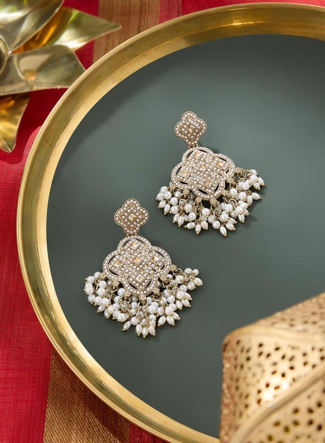 Zaveri Pearls Antique Gold Tone Pearls Embellished Traditional Dangler Earring For Women-ZPFK19173 - Image 4