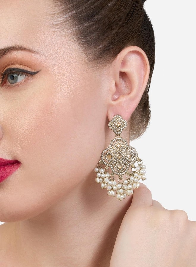 Zaveri Pearls Antique Gold Tone Pearls Embellished Traditional Dangler Earring For Women-ZPFK19173 - Image 3