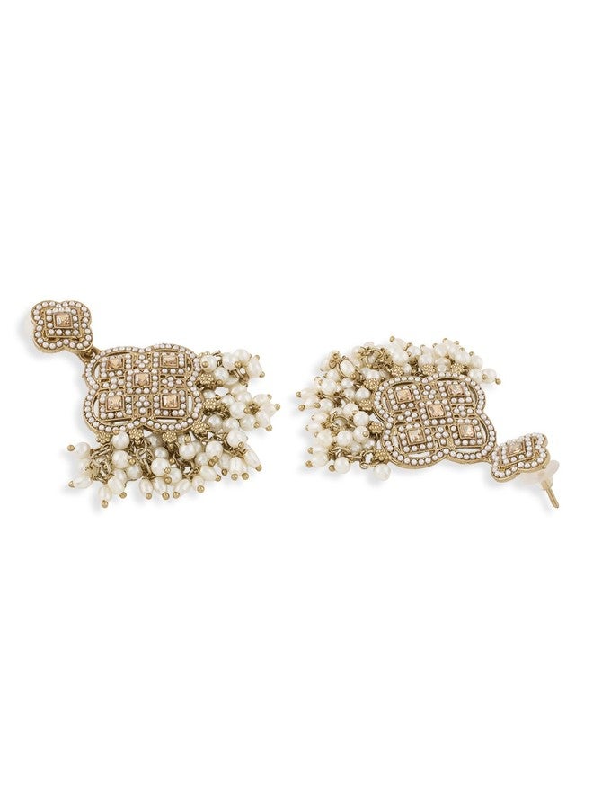 Zaveri Pearls Antique Gold Tone Pearls Embellished Traditional Dangler Earring For Women-ZPFK19173 - Image 5