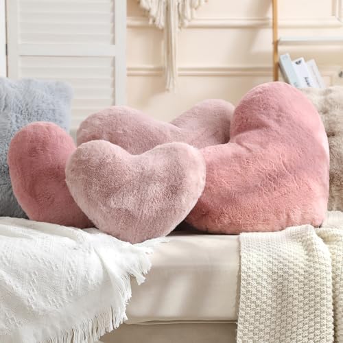 EastTree Heart Pillows, Dusty Pink Heart Shaped Pillows, Love Throw Pillows Gifts, Soft Faux Rabbit Fur Cute Pillows, Women Girls Kid Room Decor 10x13 Inch - Image 3