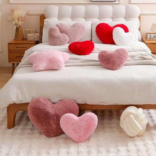 EastTree Heart Pillows, Dusty Pink Heart Shaped Pillows, Love Throw Pillows Gifts, Soft Faux Rabbit Fur Cute Pillows, Women Girls Kid Room Decor 10x13 Inch - Image 4