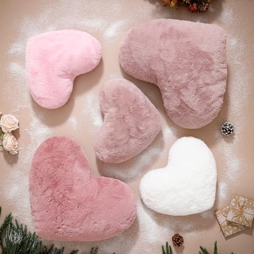 EastTree Heart Pillows, Dusty Pink Heart Shaped Pillows, Love Throw Pillows Gifts, Soft Faux Rabbit Fur Cute Pillows, Women Girls Kid Room Decor 10x13 Inch - Image 5