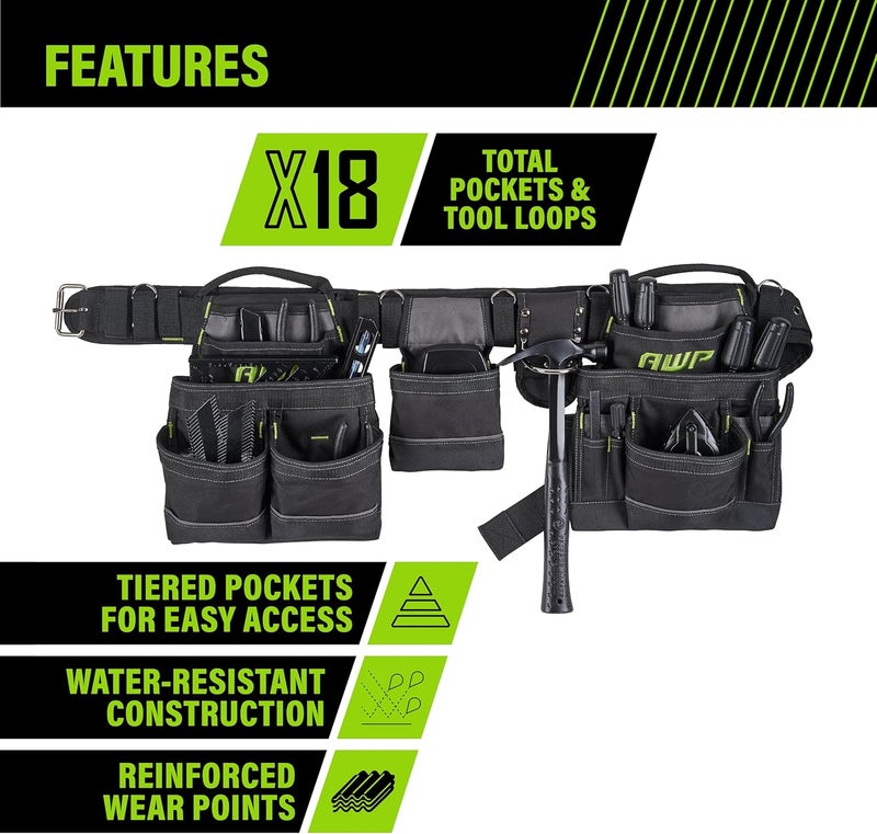 AWP Tool Belt Tool Rig, Durable Premium Utility Belt Organizer for Men & Women, Utility Work, Electrician, Mechanic - Image 3